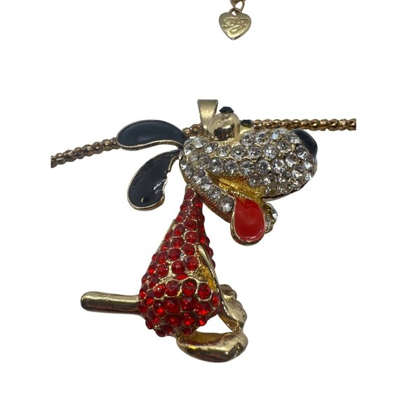 Betsey Johnson Dog Pendant Necklace Articulated Rhinestone Crystal Gold Tone - Picture 7 of 8